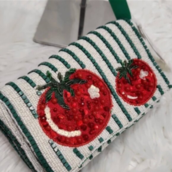 Handcrafted in India Viral Tik Tok Beaded Tomato Striped Shoulder Handbag NWT - Picture 3 of 6